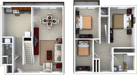 Floor plan for 3 beds, 2 baths